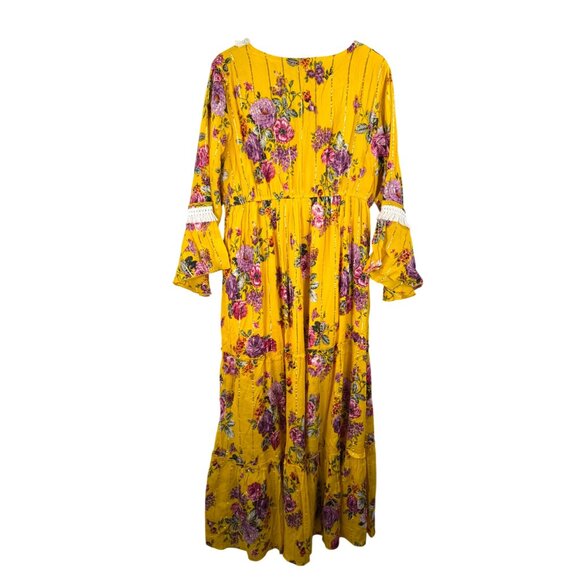 Me 2‎ Magic Bohemian Floral Yellow Maxi Dress vibrant 90s sz L - Picture 3 of 9